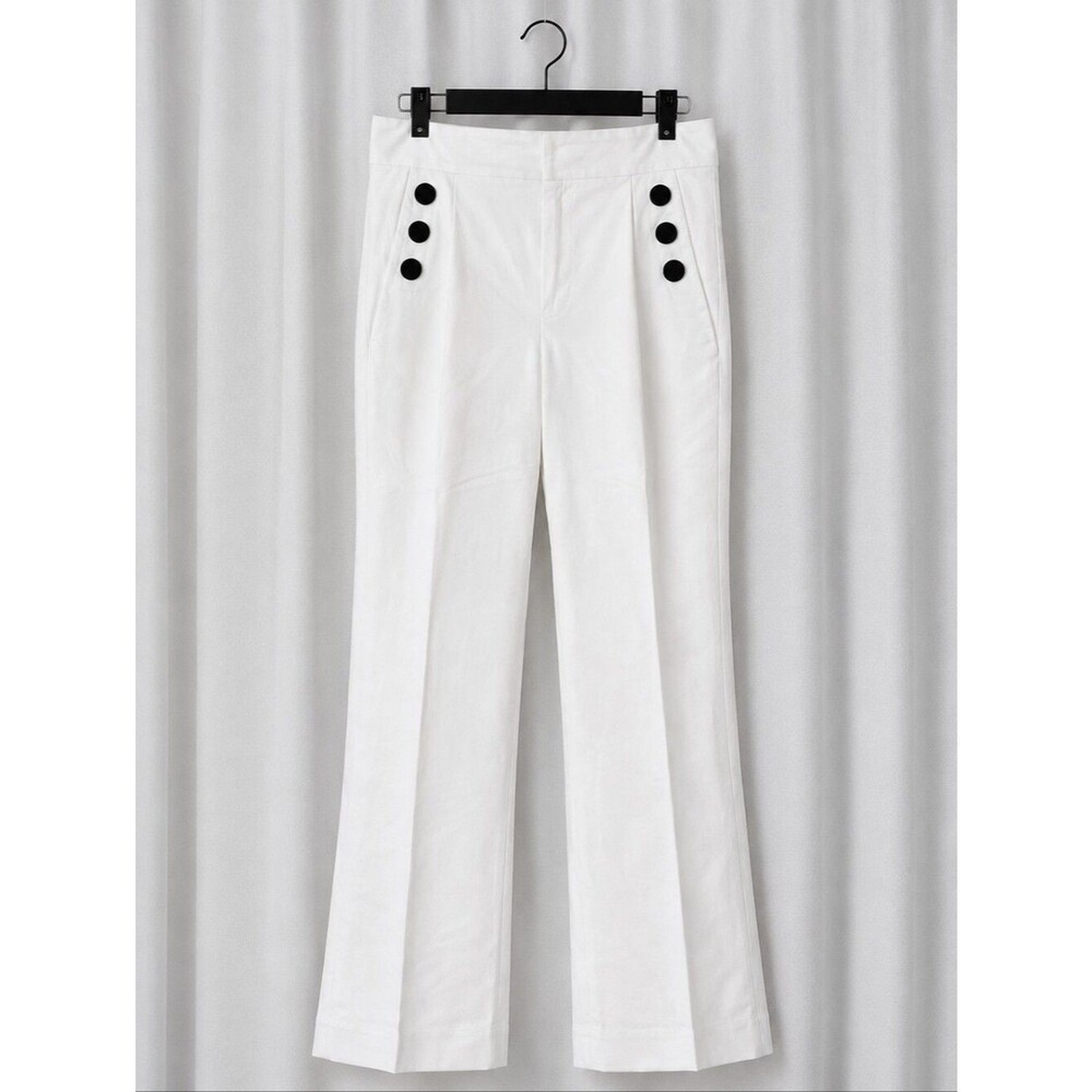 LOFT Kick Crop Crisp Off White Sailor Style Mid Rise Coastal Chic Trouser Pants